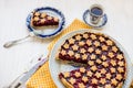 slice of delicious homemade sour cherry pie on plate. Royalty Free Stock Photo