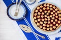 slice of delicious homemade sour cherry pie on plate. Royalty Free Stock Photo