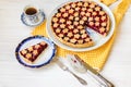 Slice of delicious homemade sour cherry pie on plate. Royalty Free Stock Photo