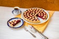 Slice of delicious homemade sour cherry pie on plate. Royalty Free Stock Photo