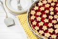 Slice of delicious homemade sour cherry pie on plate. Royalty Free Stock Photo