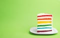 Slice of delicious rainbow cake