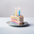 Slice of Delicious Rainbow Colored Birthday Cake Royalty Free Stock Photo