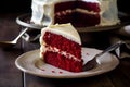 Slice of delicious Red velvet cake on a plate. Generated AI