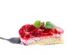 Slice of delicious strawberry tart on wooden background Royalty Free Stock Photo