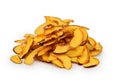 Slice of dried nectarine wedges with light shadow underneath isolated on a white background Royalty Free Stock Photo