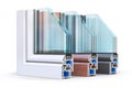 Slice of energy efficient windows. See structure in cutaway. Royalty Free Stock Photo