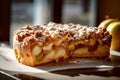 Slice of European apple pie with topping crumbles called \'Streusel\'. Generative AI