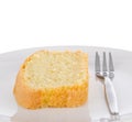 Slice of fresh homemade butter cake on a plate