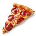 Slice of fresh italian classic original Pepperoni Pizza isolated on white background Royalty Free Stock Photo