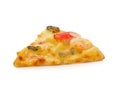 Slice of fresh italian seafood Pepperoni Pizza isolated on white background. Royalty Free Stock Photo