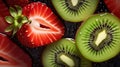 Slice fresh kiwi and strawberry seamless background Royalty Free Stock Photo