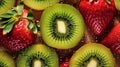 Slice fresh kiwi and strawberry seamless background Royalty Free Stock Photo