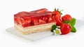 Slice of fresh strawberry tart with ripe fruit