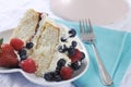 Slice of fresh whipped cream and berries layer sponge cake Royalty Free Stock Photo