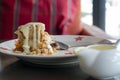 Slice of freshly baked apple crumble