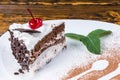 Slice of freshly baked creamy chocolate cake Royalty Free Stock Photo