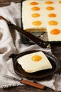 Slice of homemade sweet `Fried eggs` apricot, creme cake. Royalty Free Stock Photo