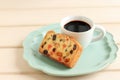 Slice Fruit Cake with a Cup of Coffee Royalty Free Stock Photo