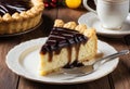 A slice of German Pie with whipped cream, biscuits, and chocolate syrup drizzled on top Royalty Free Stock Photo