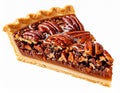 Slice of Golden Pecan Pie with Flaky Crust on White Background Royalty Free Stock Photo