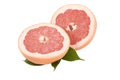 Slice Grapefruit with leaves on a white background Royalty Free Stock Photo