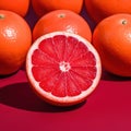 Slice of grapefruit. Red grapefruit background. Composition of half Orange.