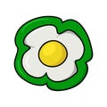 Slice of green sweet pepper with fried egg, vector cartoon