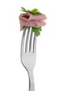 Slice of ham skewered on a fork Royalty Free Stock Photo