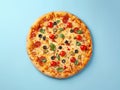 Slice of Heaven: Delicious Pizza on Vibrant Blue Background