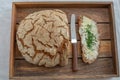 Slice of bread with butter and fresh chives Royalty Free Stock Photo