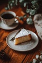 slice of homemade cake on white plate and cup of coffee Royalty Free Stock Photo