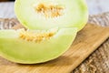 Slice Of Honeydew Melon On Wood Cutting Board Royalty Free Stock Photo