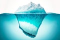 slice of huge floating iceberg on white background, its underwater and surface part