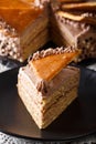 Slice of Hungarian Dobos cake closeup. vertical Royalty Free Stock Photo