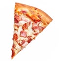 Slice of italian bacon pizza over white isolated background Royalty Free Stock Photo