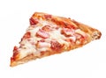Slice of italian bacon pizza over white isolated background Royalty Free Stock Photo