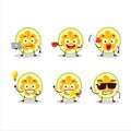 Slice of jackfruit cartoon character with various types of business emoticons