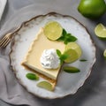 A slice of key lime pie with a dollop of whipped cream2