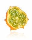 Slice of kiwano fruit isolated on white background with clipping path