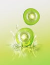 Slice Kiwi drop on juice splash and ripple, Realistic Fruit and yogurt, transparent, vector illustration Royalty Free Stock Photo