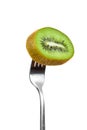 Slice of kiwi on a fork Royalty Free Stock Photo