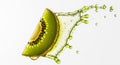 A slice of Kiwi fruit with a splash of juice on a bright white background Royalty Free Stock Photo