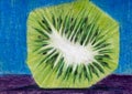 Slice of kiwi. Watercolor pencils.