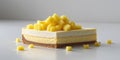 a slice of layered cheesecake topped with fresh pineapple chunks Royalty Free Stock Photo