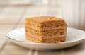 Slice of layered honey cake