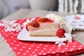 Slice of layered strawberry fruit cream cake Royalty Free Stock Photo