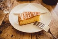 Slice of lemon cake on plate