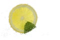 Slice of a lemon in carbonated water Royalty Free Stock Photo