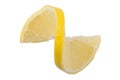 slice of lemon cut and with a twisted, white background